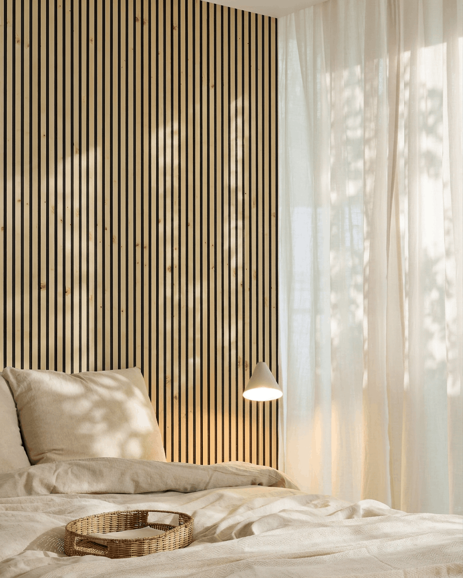 Akupanel | Akustikkpanel / Naturlig tre, alp, svart filt, 240 x 60 cm 