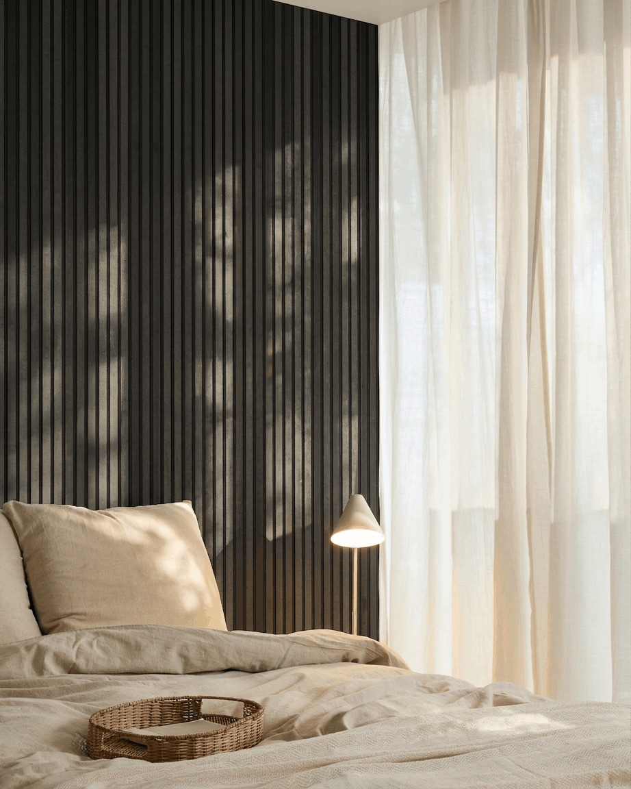 Akupanel | Akustikkpanel / Naturlig tre, svart ask, svart filt, 240 x 60 cm 