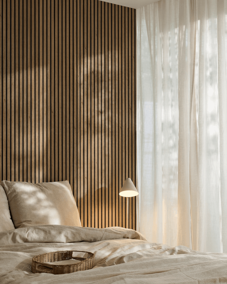 Akupanel | Akustikkpanel / Trelook, engelsk eik, svart filt, 240 x 60 cm 