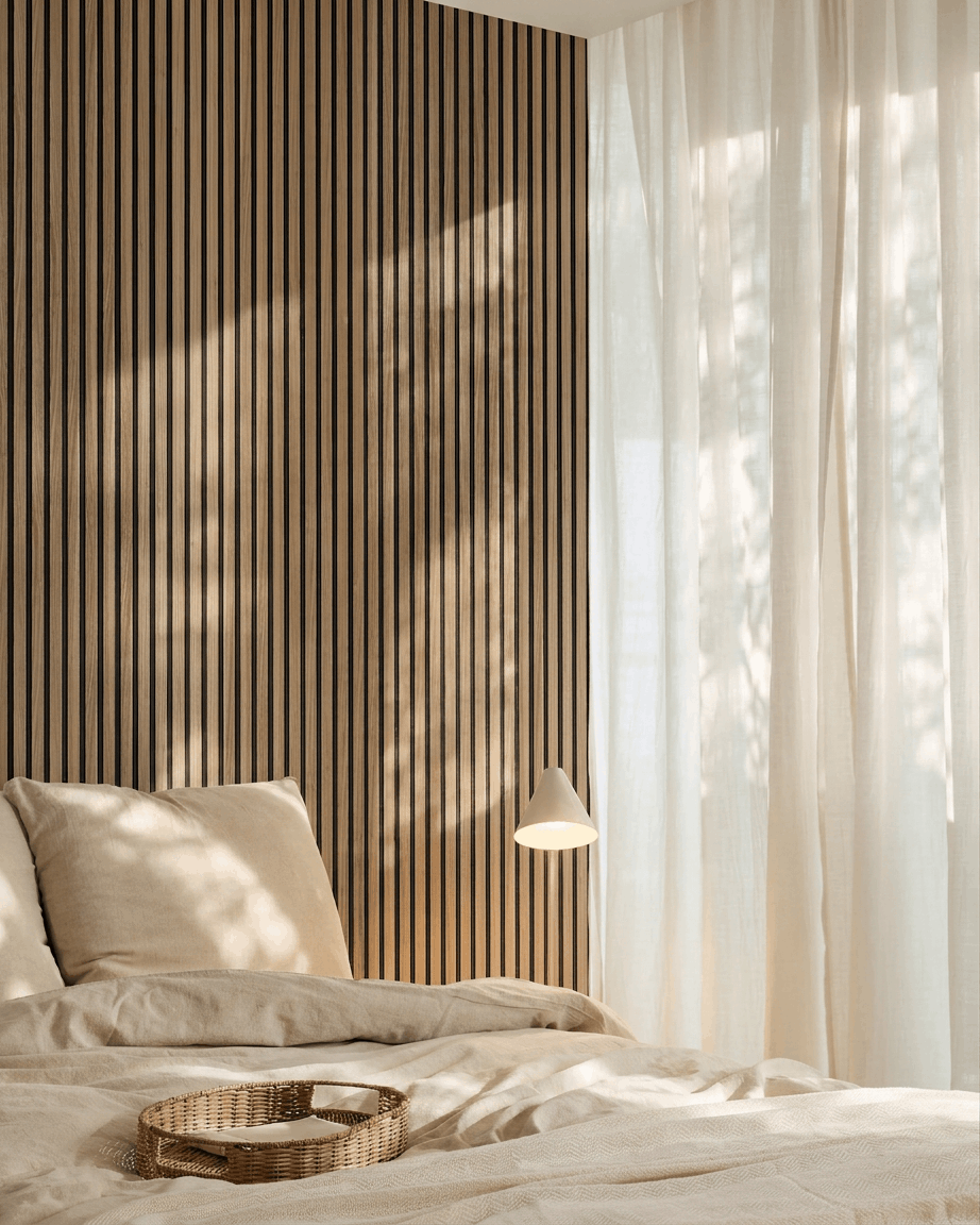 Akupanel | Akustikkpanel / Treutseende, engelsk valnøtt, svart filt, 240 x 60 cm 