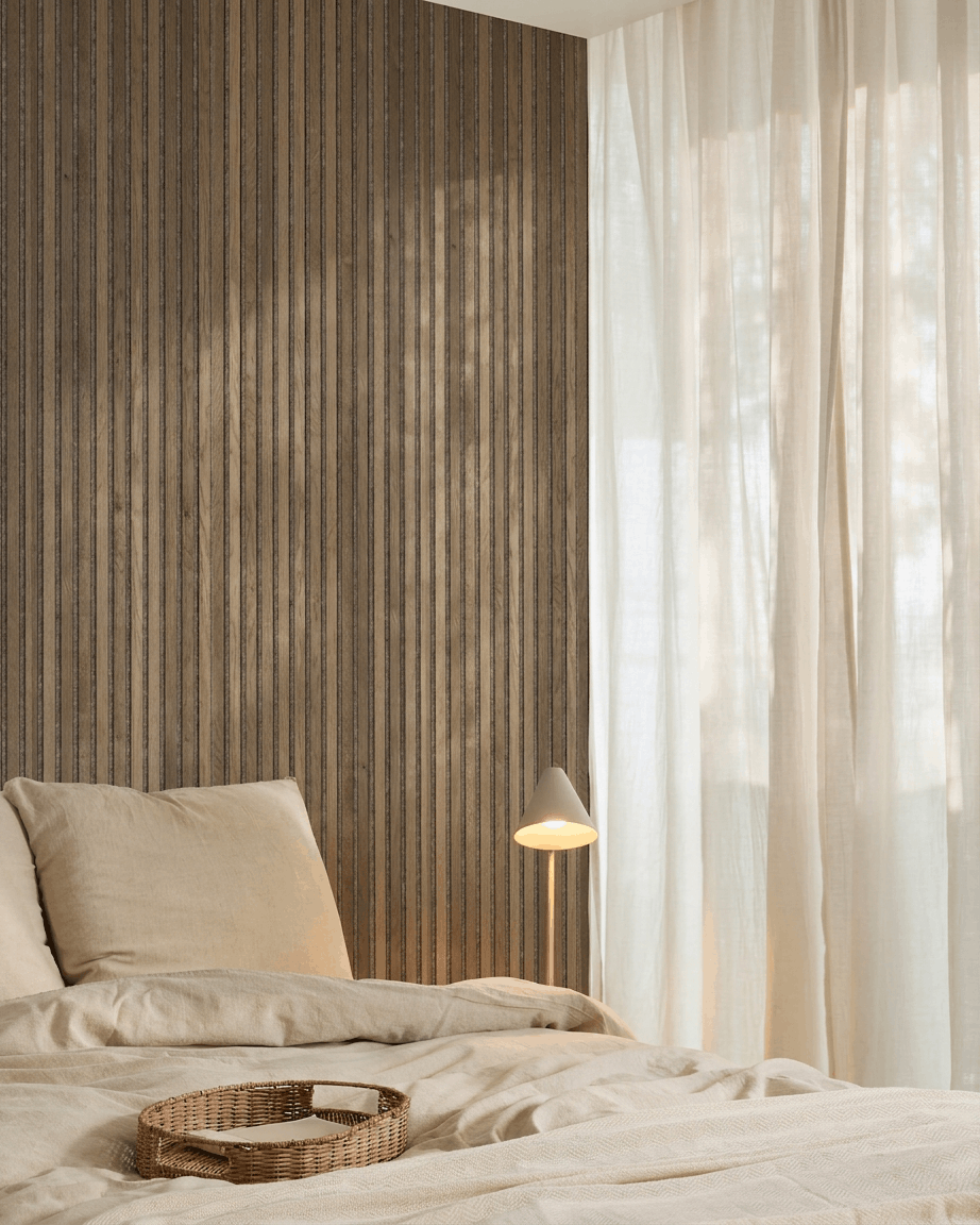 Akupanel | Akustikkpanel / Natural Wood, Rustic Grey Oak, Warm Grey Felt, 60 x 240 cm 