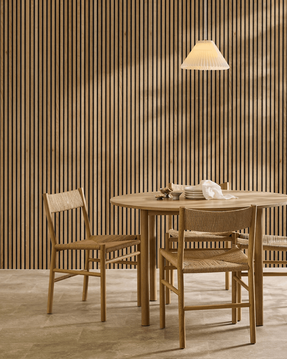 Akupanel | Akustikkpanel / Naturlig tre, rustikk brun eik, svart filt, 300 x 60 cm 