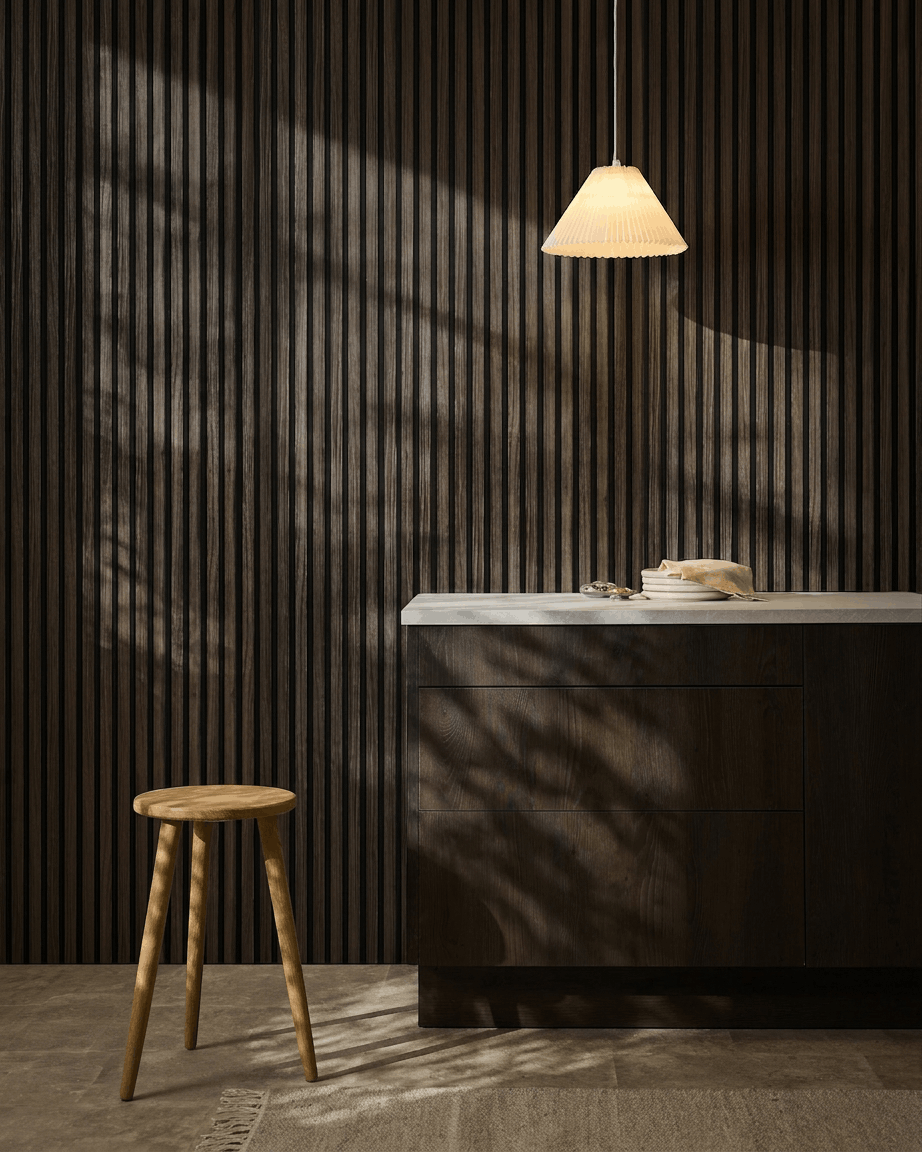 Akupanel | Akustikkpanel / Trelignende, svart eik, svart filt, 240 x 60 cm 