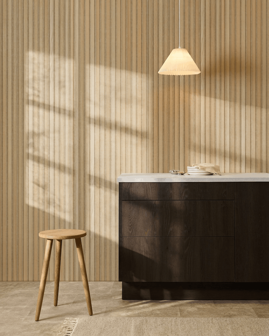 Akupanel | Akustikkpanel / Naturlig tre, klassisk eik, beige filt, 300 x 60 cm 