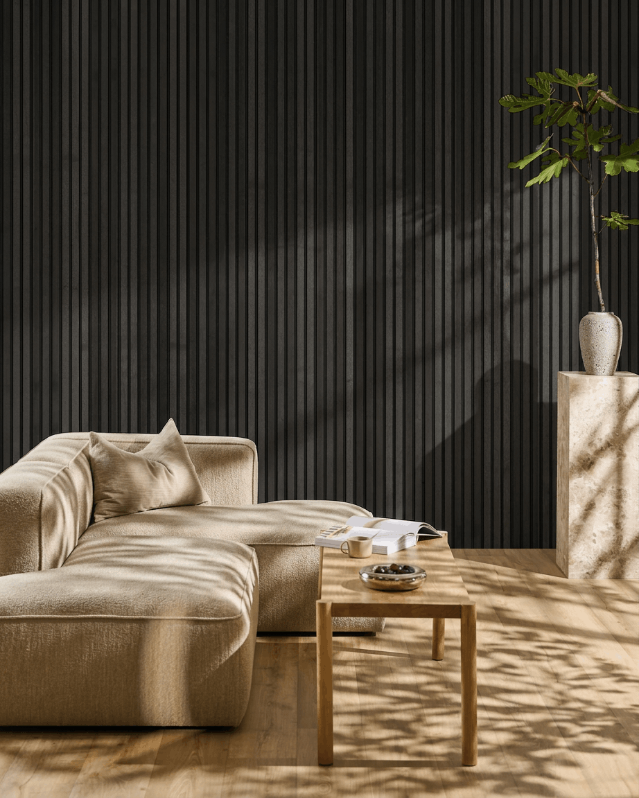 Akupanel | Akustikkpanel / Naturlig tre, svart ask, svart filt, 240 x 60 cm 