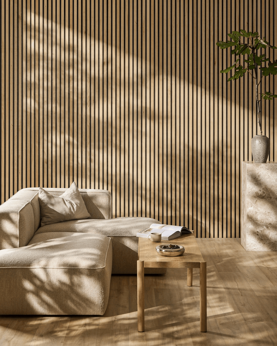 Akupanel | Akustikkpanel / Rustikk naturlig eik, svart filt, 240 x 60 cm 
