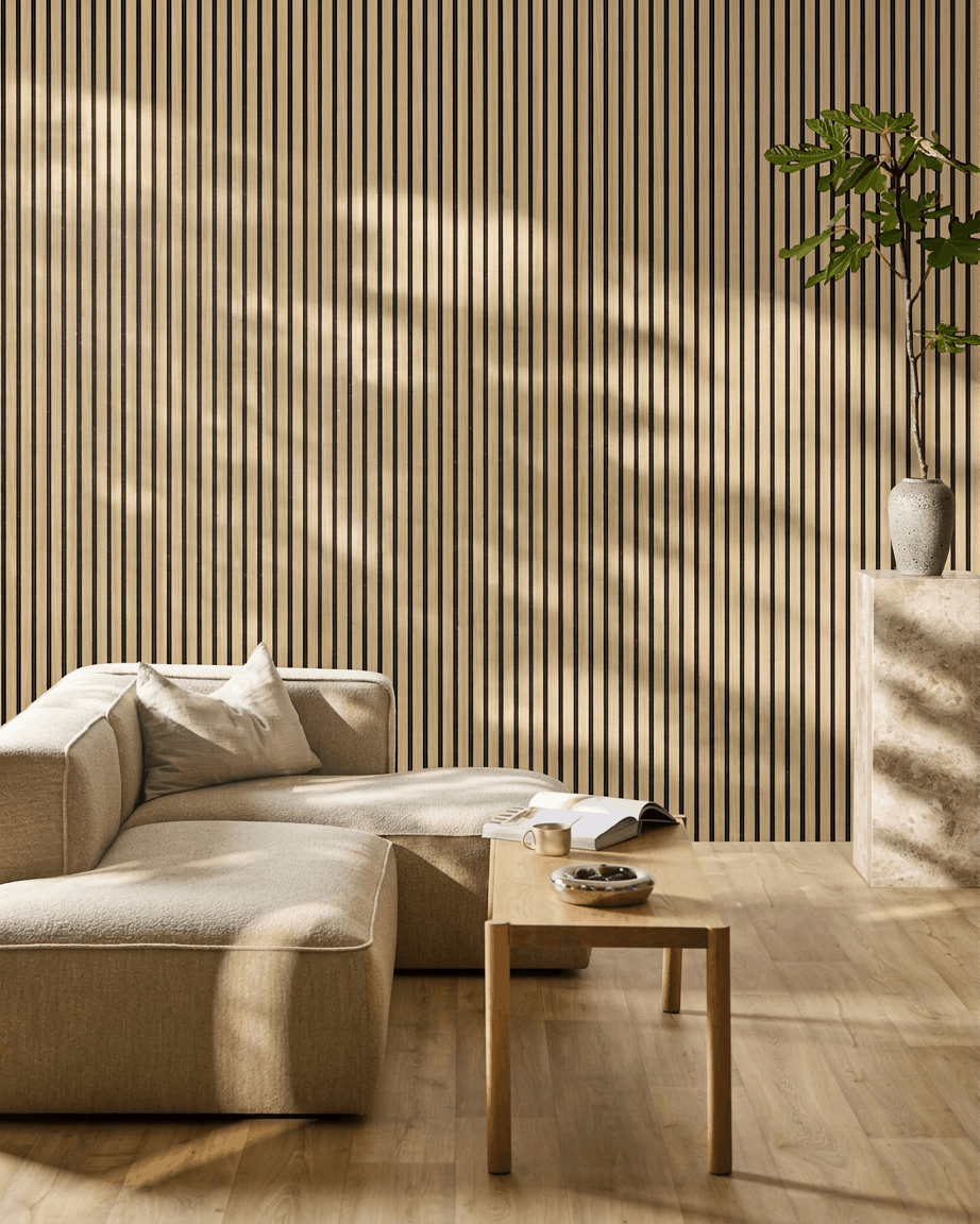 Akupanel | Akustikkpanel / trelignende, Southern Oak, svart filt, 240 x 60 cm 