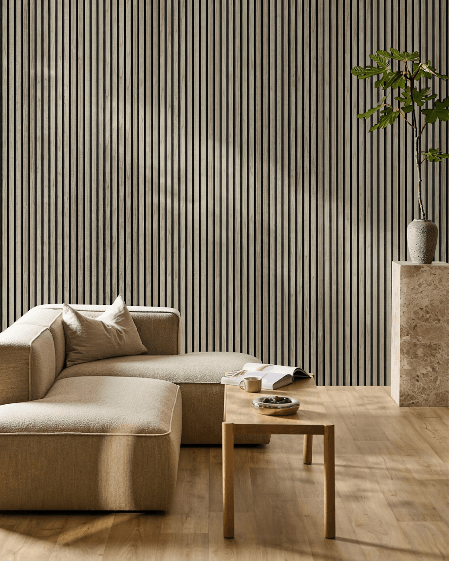 Akupanel | Akustikkpanel / eikelook, værbitt eik, svart filt, 240 x 60 cm 