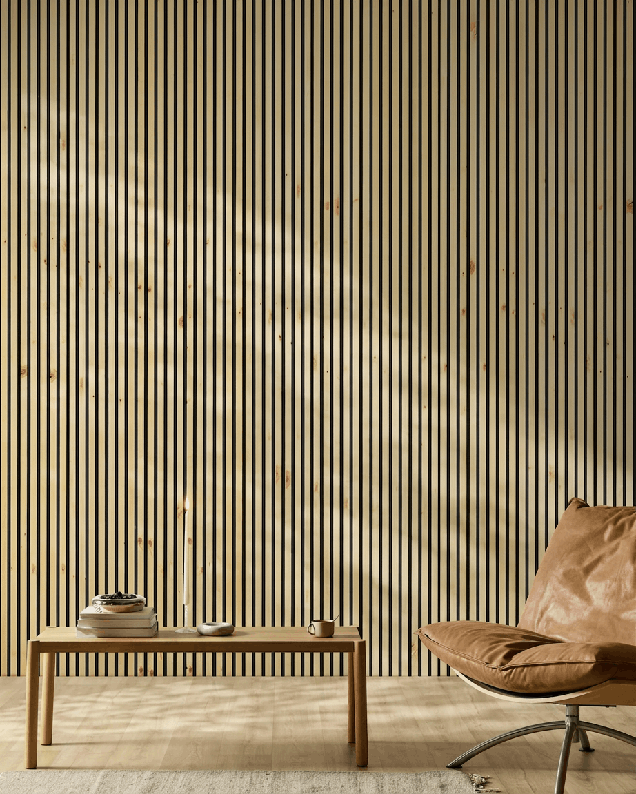 Akupanel | Akustikkpanel / Naturlig tre, alp, svart filt, 240 x 60 cm 