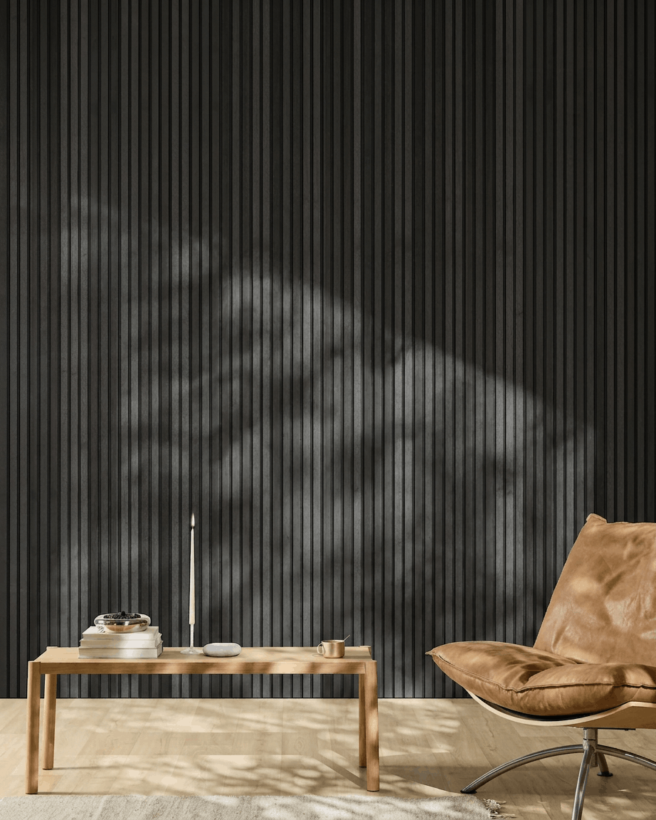 Akupanel | Akustikkpanel / Naturlig tre, svart ask, svart filt, 300 x 60 cm 