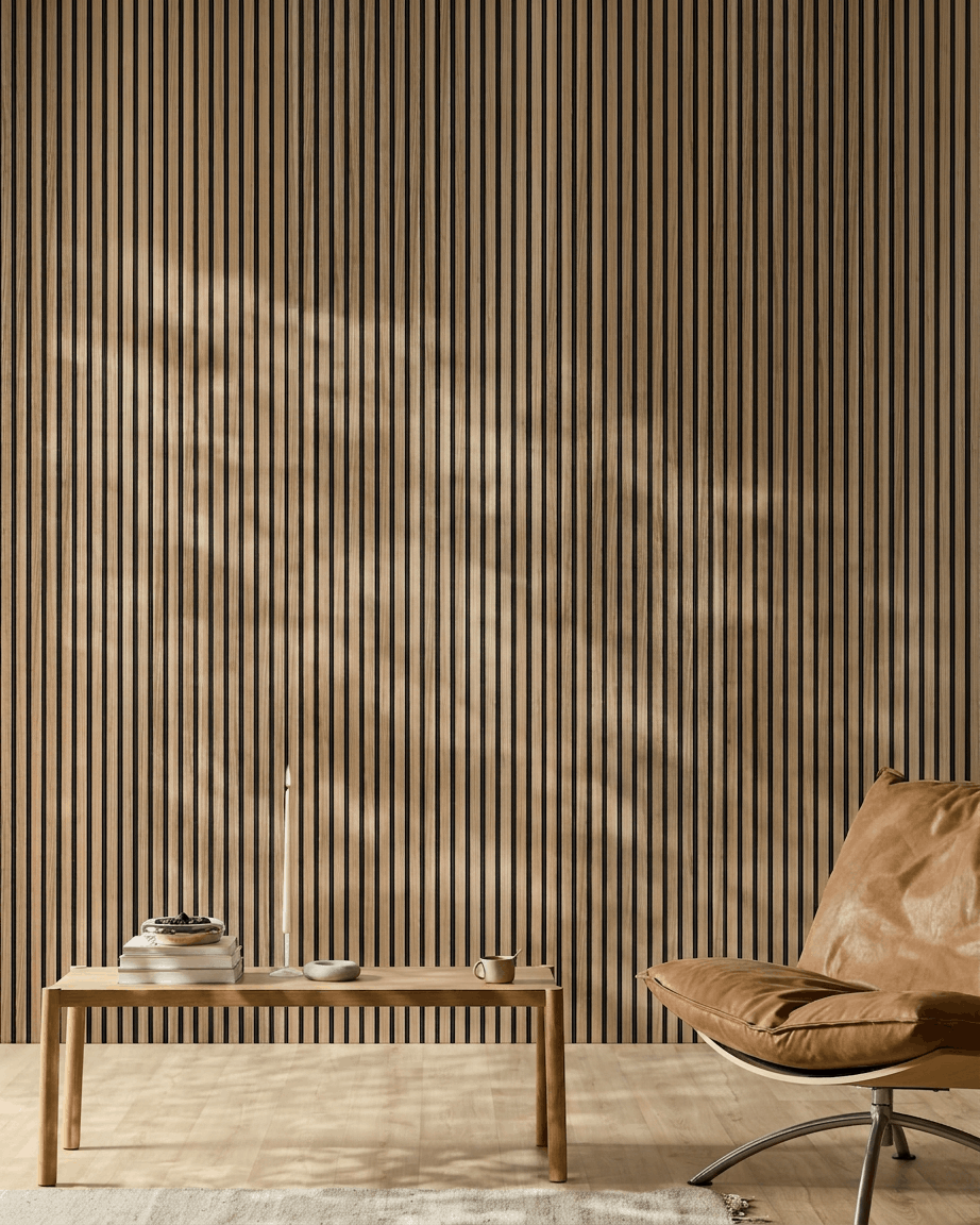Akupanel | Akustikkpanel / Treutseende, engelsk valnøtt, svart filt, 240 x 60 cm 