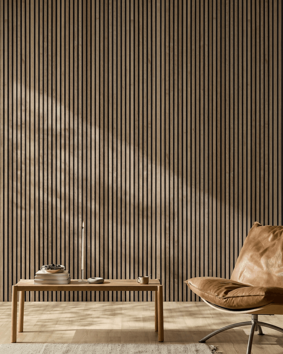 Akupanel | Akustikkpanel / Naturlig tre, valnøtt, svart filt, 240 x 60 cm 