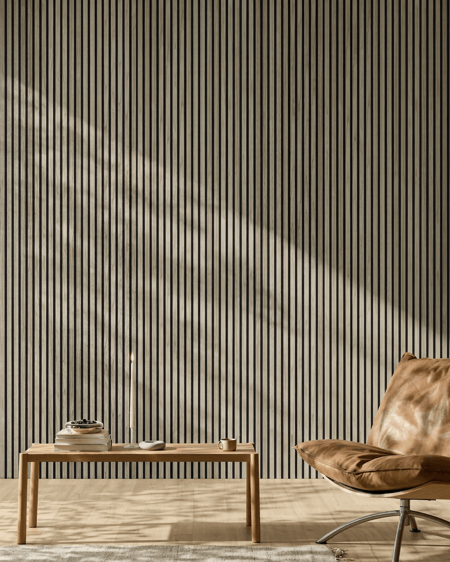 Akupanel | Akustikkpanel / eikelook, værbitt eik, svart filt, 240 x 60 cm 